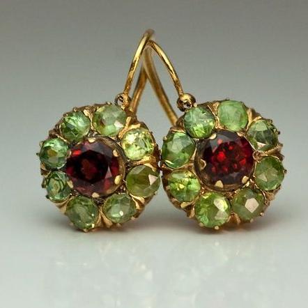 Emerald and Ruby Crystal Earrings