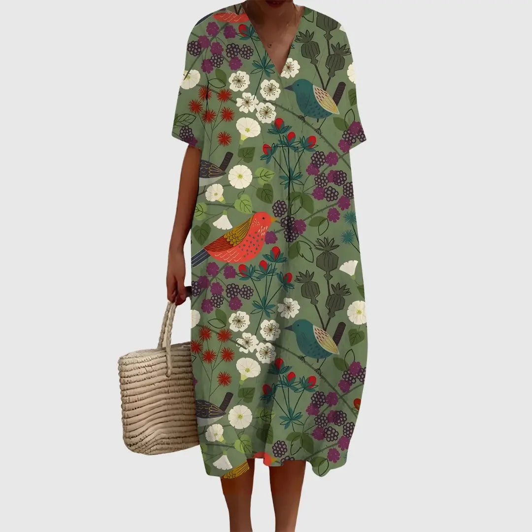 Ainsley | Midi Dress with Woodland Songbird Print
