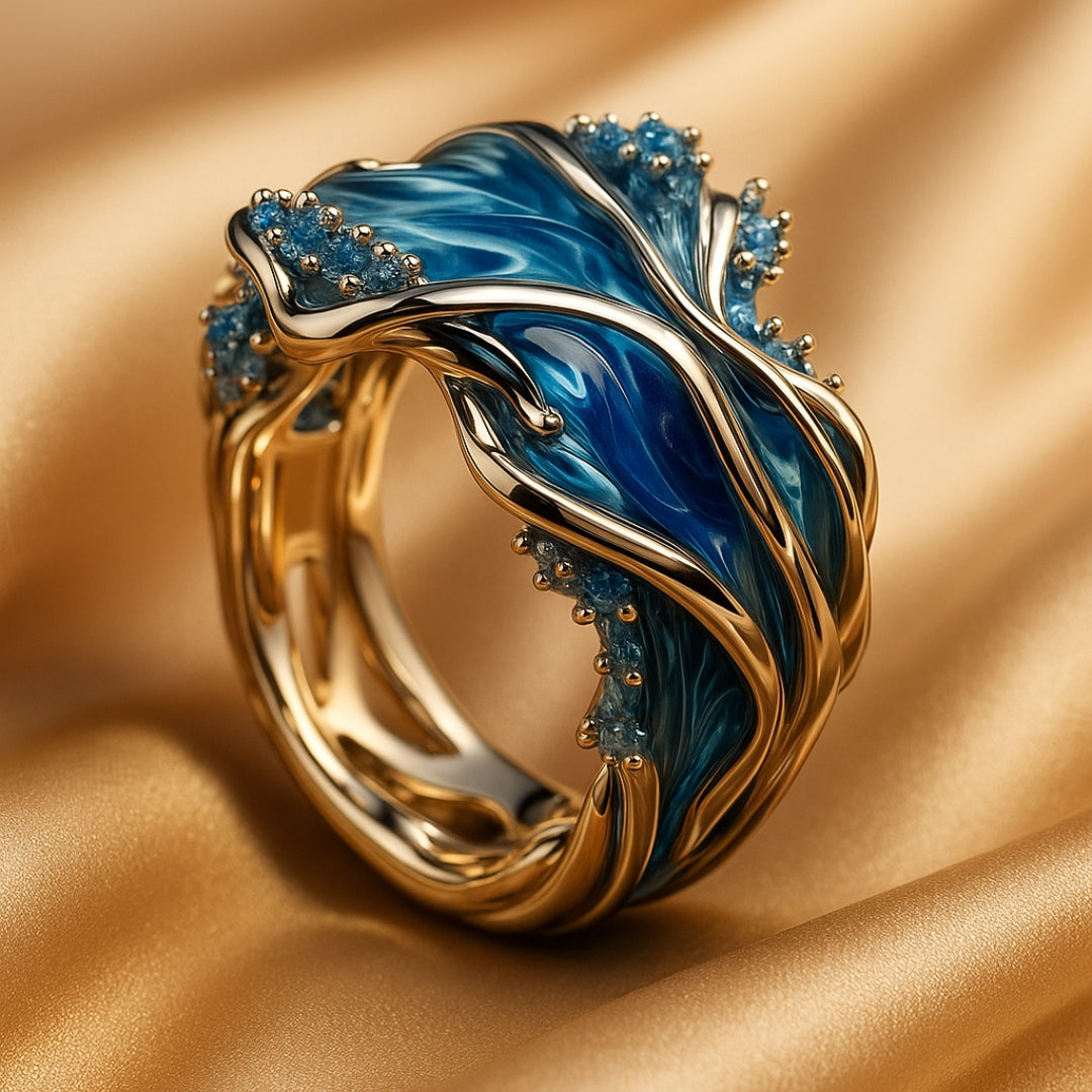 Radiant Ocean Wave Gold Ring