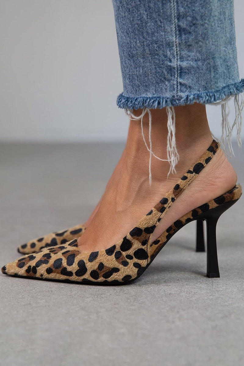 Liorina | Pointed Toe Khaki Leopard Print Court Shoes