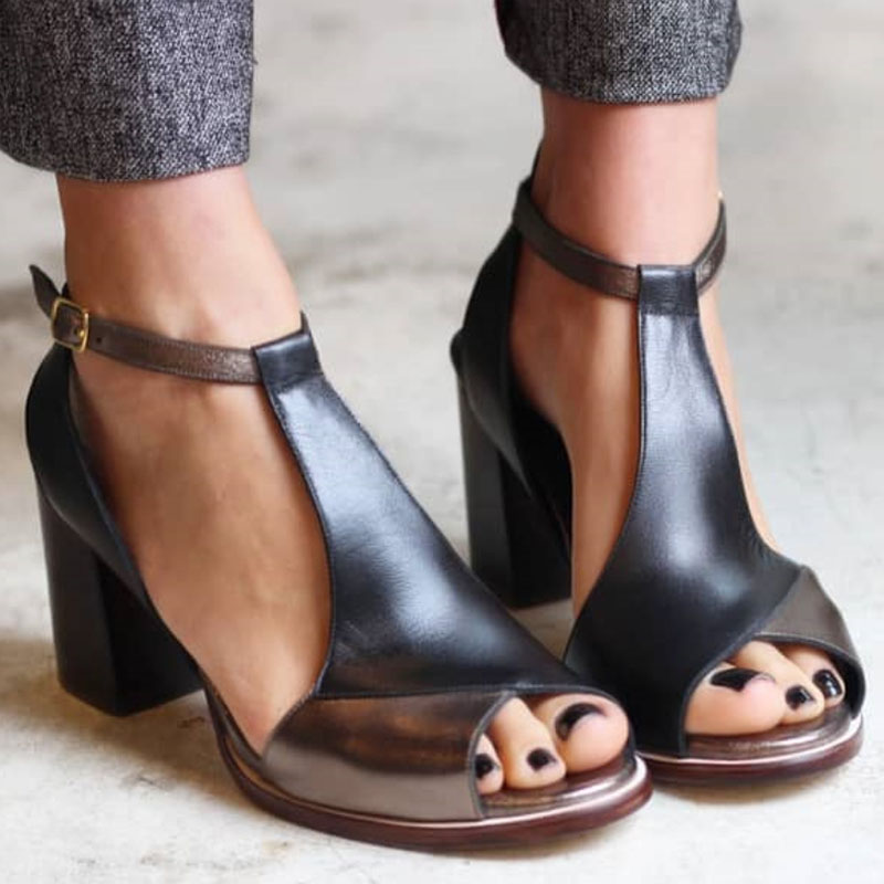 Nadaria | Black Patchwork Open-Toe Heels