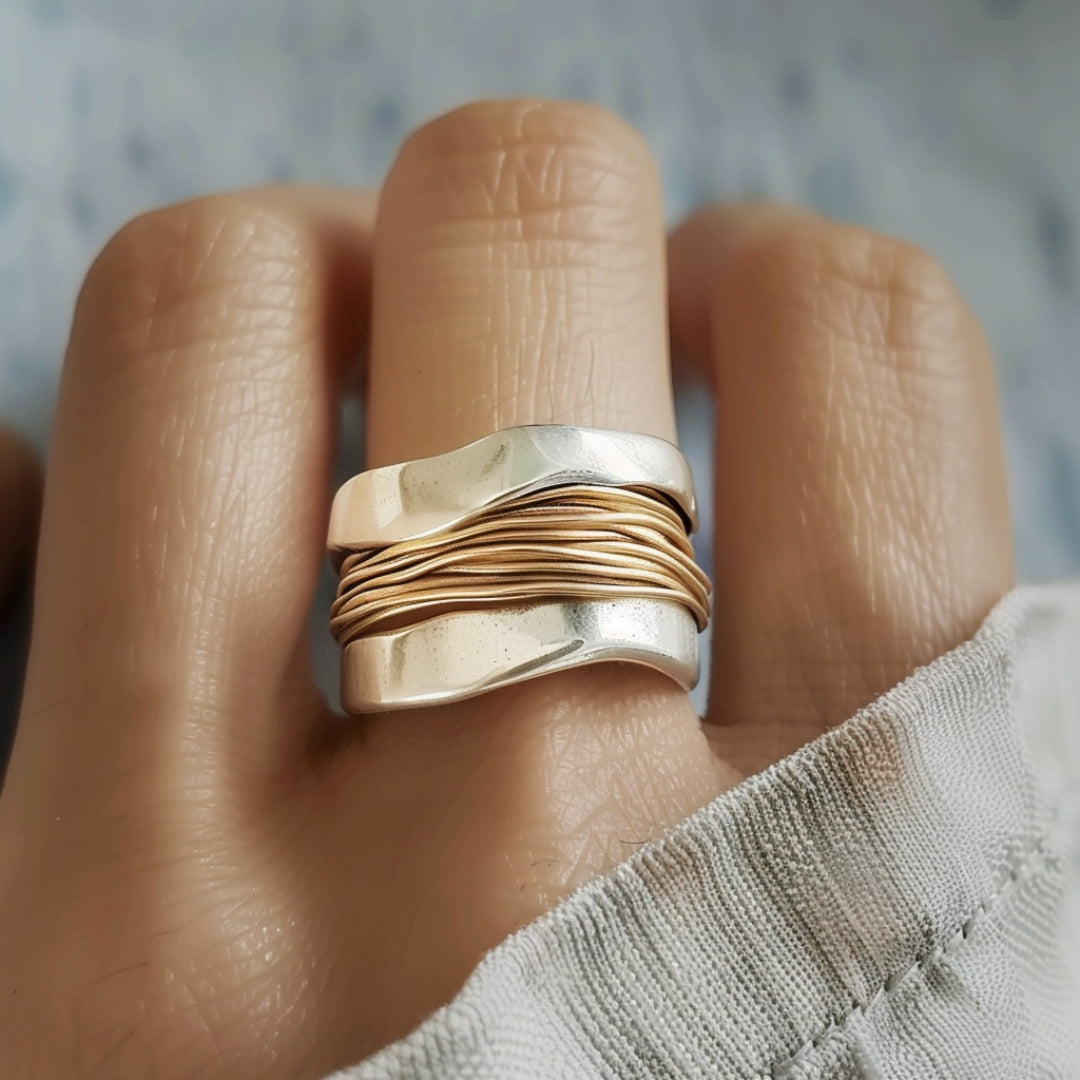 Silver and Gold Threaded Ring