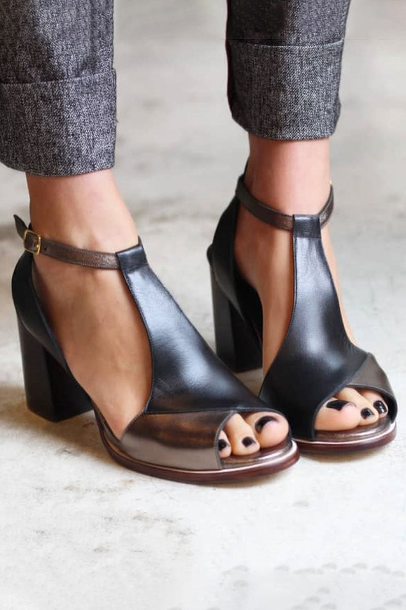Nadaria | Black Patchwork Open-Toe Heels