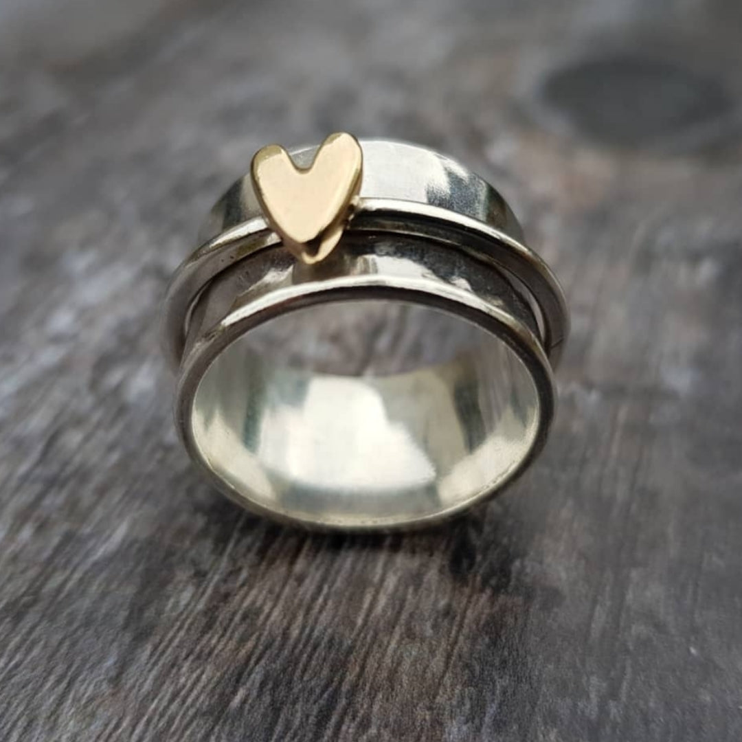Silver Ring with Golden Heart Accent