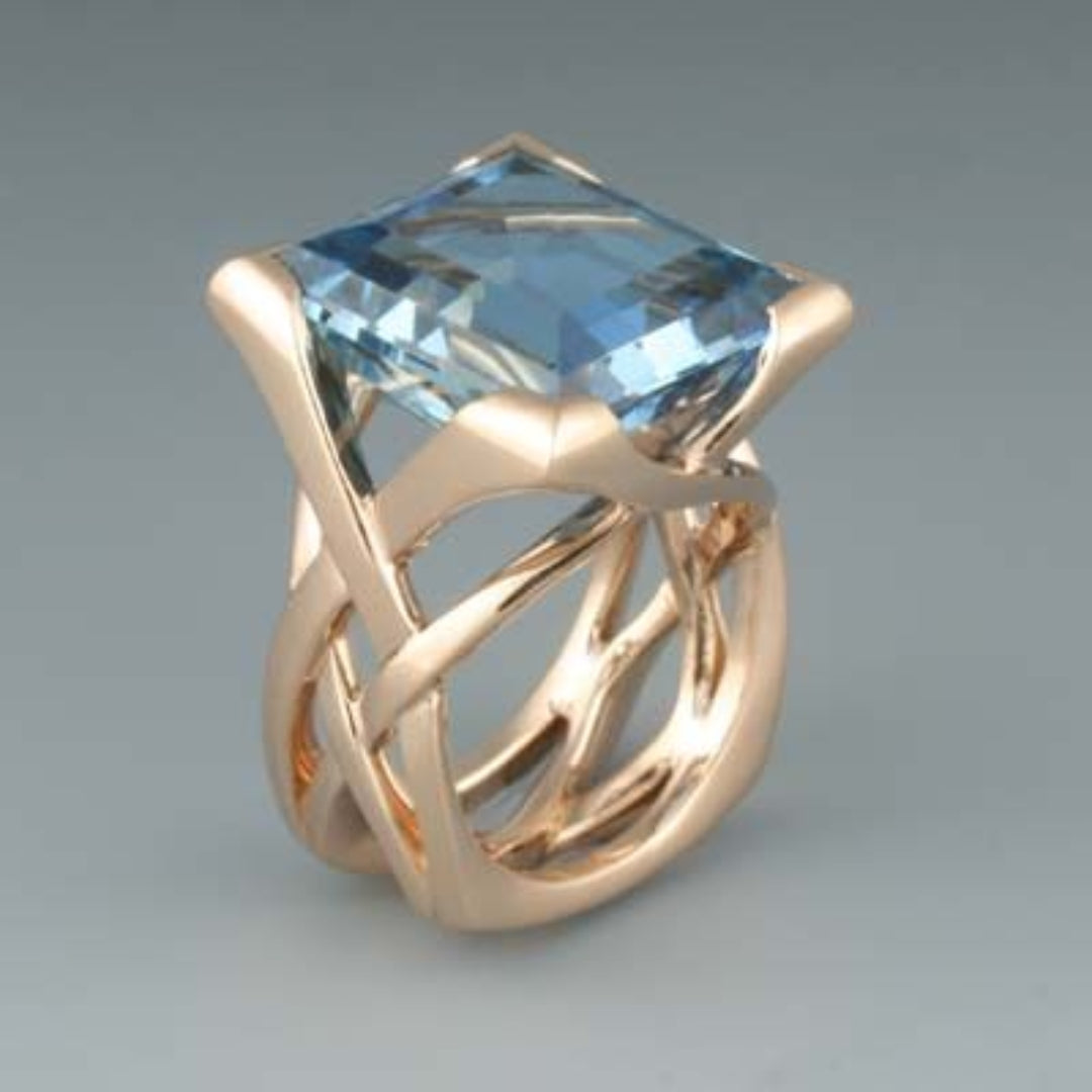 Blue Zirconia Ring in Elegant Rose Gold