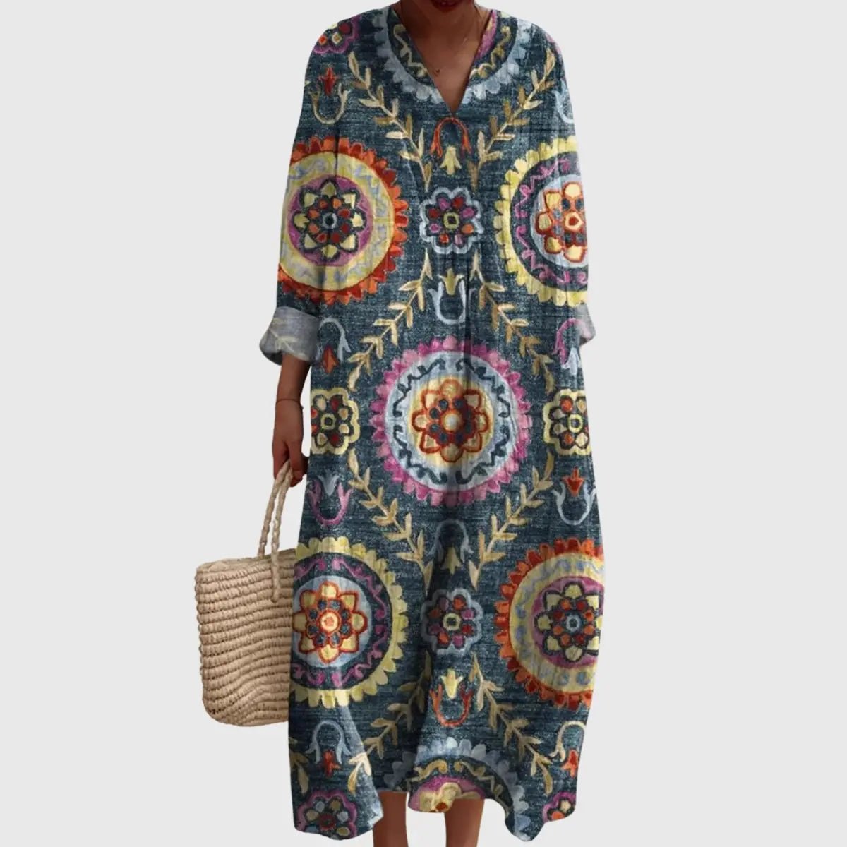 Amara | Bohemian Medallion V-Neck Maxi Dress