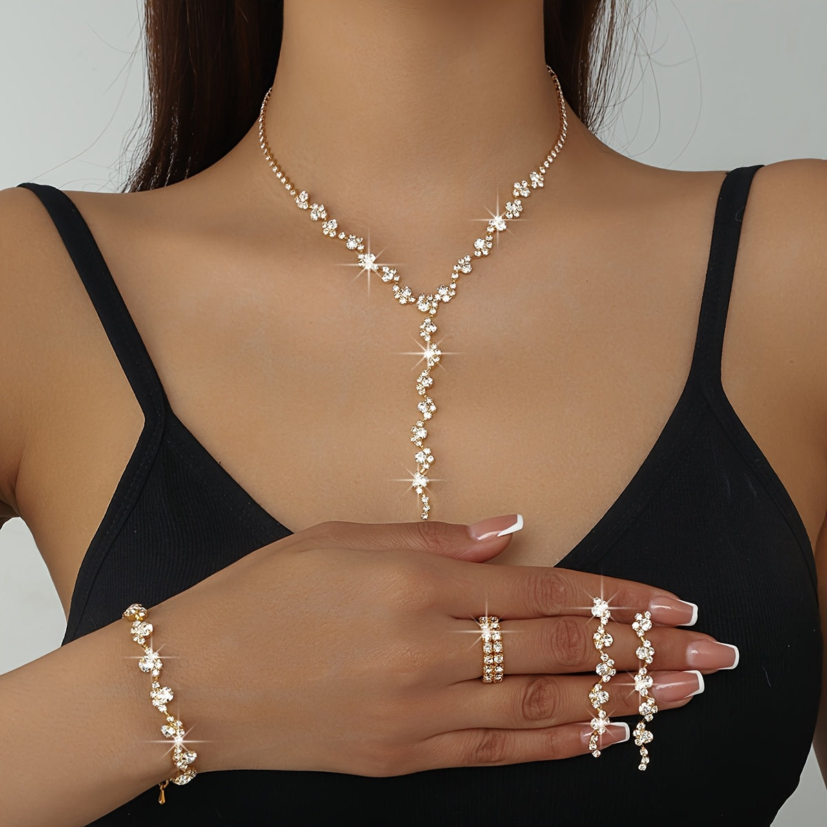 Valerine | Luxurious Sparkling Floral Jewelry Set