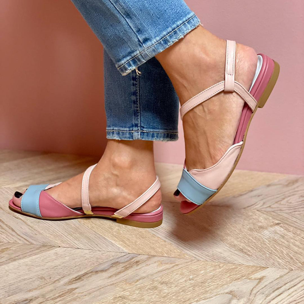 Roselina | Pink Asymmetrical Color-Block Sandals