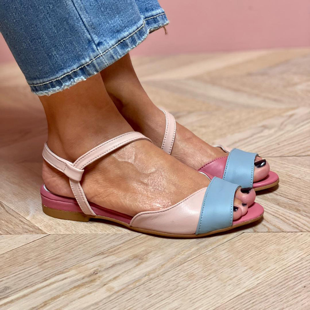 Roselina | Pink Asymmetrical Color-Block Sandals