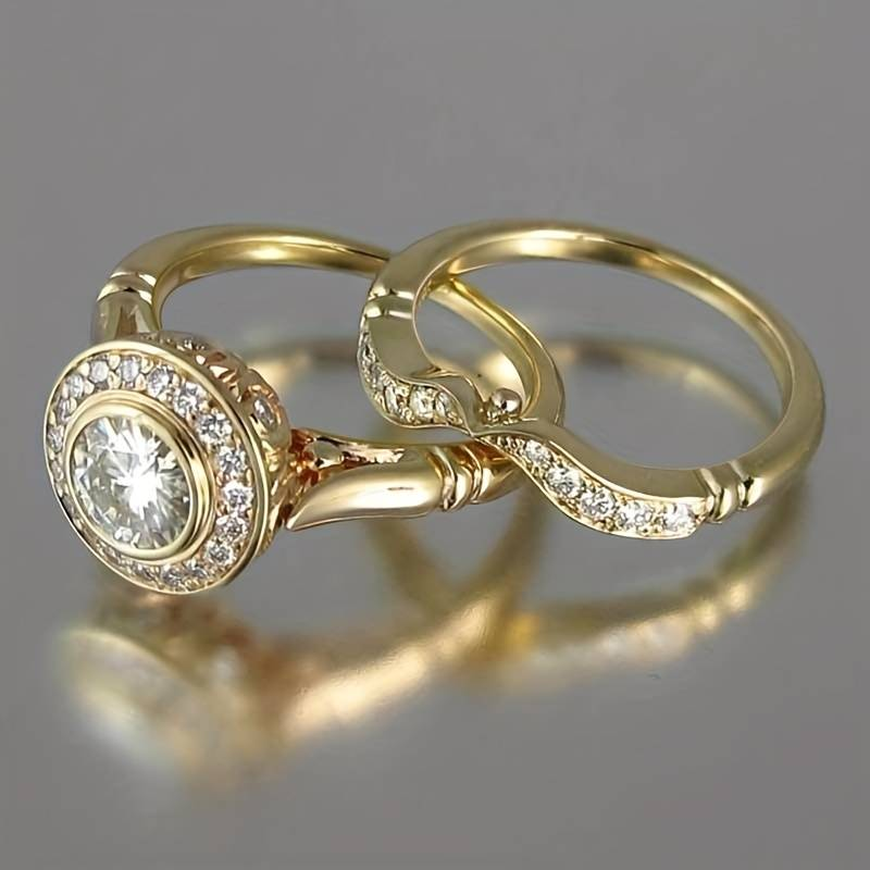 Gold and Zirconia Ring Set