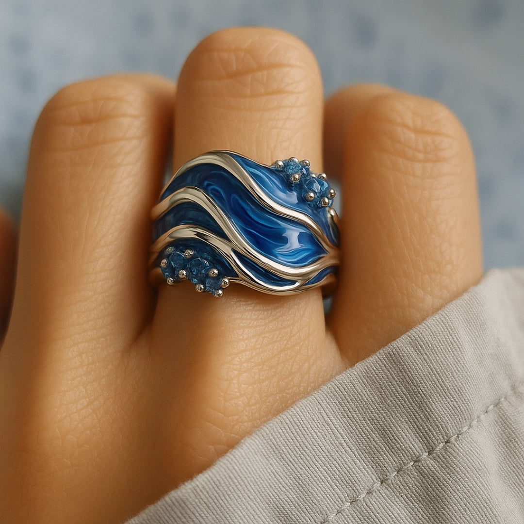 Radiant Ocean Wave Gold Ring